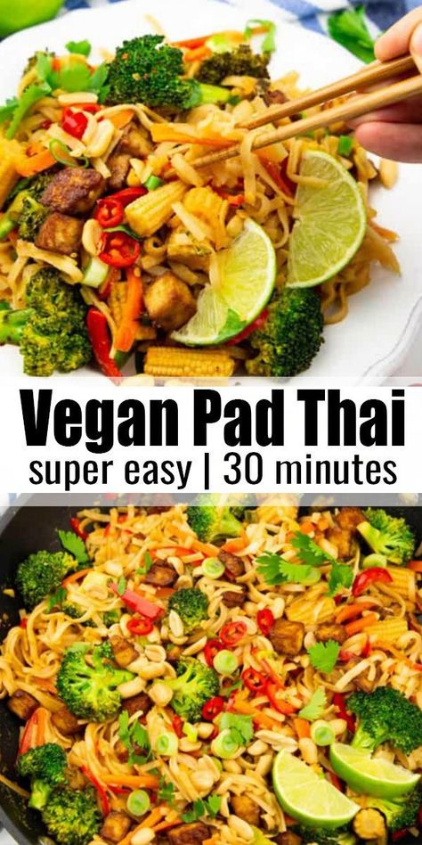 Thai Vegan, Vegan Pad Thai, Vegan Asian Recipes, Asian Noodle, Pad Thai Recipe, Crispy Tofu, Noodle Dishes, Vegan Foods, Vegan Dinner Recipes