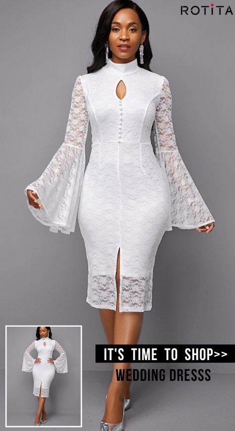 White Lace Dress Styles Nigerian, Lace Dress Styles Ghana, Lace Dress Styles Nigerian, Lace Panel Dress, Women Fashion Dress, Lace Gown Styles, Lace Dress Styles, Fashion Dresses Online, Lantern Sleeve Dress