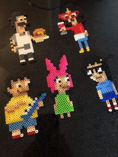 Bob's Burgers Pixel Art, Perler Bead Bobs Burgers, Bobs Burger Perler Bead Patterns, Perler Bobs Burgers, Perler Bead Patterns Bobs Burgers, Perler Creations 3d, Peppa Pig Perler Beads, Liquid Stranger Perler, Bobs Burgers Crochet Pattern Free