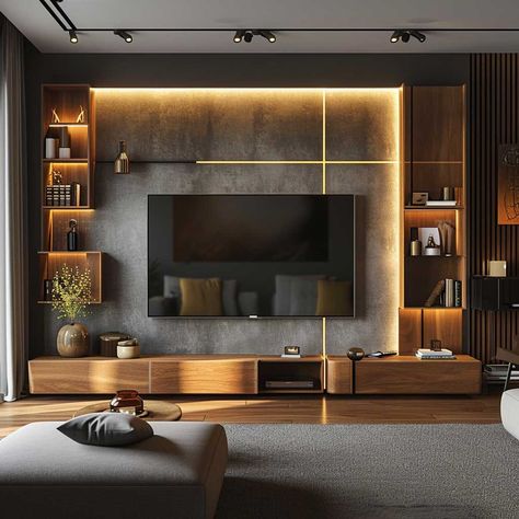 35+ Sleek and Chic TV Wall Panel Designs for a Modern Look • 333+ Images • [ArtFacade] Large Tv Wall Ideas Living Room, Tv Wanddekor, Tv Wall Panel, Tv Wall Ideas, Ruang Tv, Modern Tv Room, Bedroom Tv Wall, Tv Fal, Modern Tv Wall Units