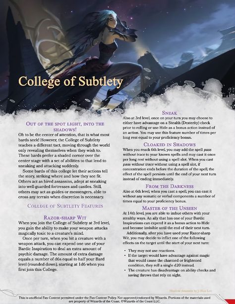 Bard College Of Whispers, College Of Whispers Bard, 5e Classes, Dnd Board, Dnd Bard, D D Classes, Dnd Homebrew, Dnd Items, Bard College