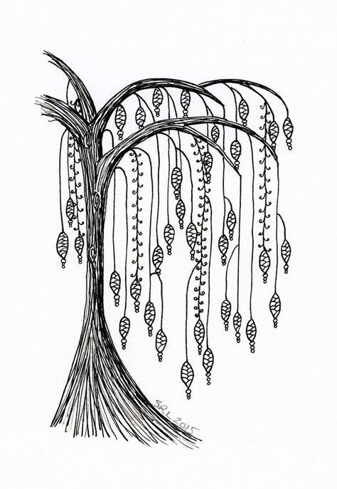 Zentangle Tree, Zentangle Dangles, Willow Tree Drawing, Zentangle Trees, Tree Zentangle, Tree Doodle, Doodle Art Flowers, Zen Doodle Patterns, Zentangle Artwork