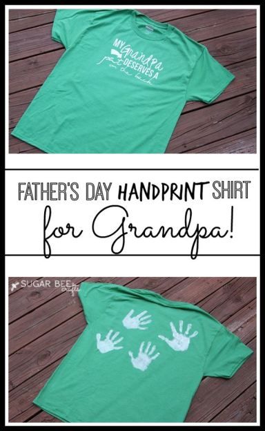 idea of how to make a diy Grandpa gift for Father's Day - love the personalization with handprints!!  - Sugar Bee Crafts Handprint Gift Ideas, Handprint Gifts, Grandpa Shirt, Father's Day Diy, Crafty Gifts, Bee Crafts, Dad Day, Fathers Day Crafts, Gifts For Grandparents