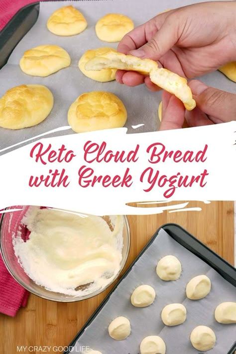 This Keto Cloud Bread with Greek Yogurt is a delicious substitute for bread! It's only 7 smart points per batch so it's great for Weight Watchers too! #ww #weightwatchers #keto #lowcarb Bread With Greek Yogurt, Substitute For Bread, Recipe Greek Yogurt, Keto Cloud Bread, My Crazy Good Life, Bread Keto, Bread Substitute, Postre Keto, Keto Diet Benefits