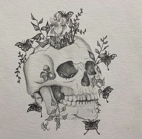 Flowers Growing From Skull Tattoo, Flowers Growing Out Of Skull Tattoo, Side Profile Skull Tattoo, Skull With Flowers Growing Out Of It, Julian Tattoo, Skull With Flowers Tattoo, Human Skull Drawing, Bloom Tattoo, Skull Tattoo Flowers