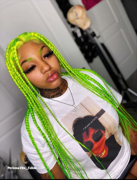 Lime Green Box Braids, Lime Green Braids, Green Box Braids, Green Braids, Girl Iphone Wallpaper, Cute Braided Hairstyles, Green Box, Dark Skin Women, Green Hair