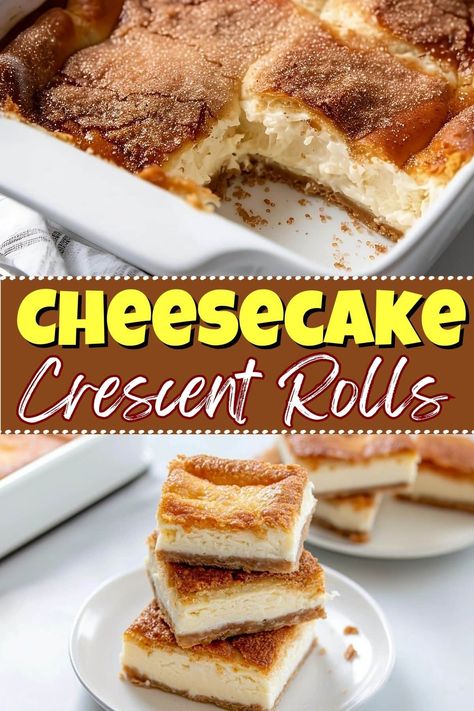 You'll fall in love with these easy cheesecake crescent rolls! Between the creamy filling and buttery crust, they're simply irresistible. Cheesecake Crescent Rolls, Crescent Roll Recipes Dessert, Crescent Roll Dessert, Crescent Roll Cheesecake, Cheesecake Bars Easy, Individual Cheesecakes, Cream Cheese Crescent Rolls, Breakfast Sweets, Crescent Roll Recipes