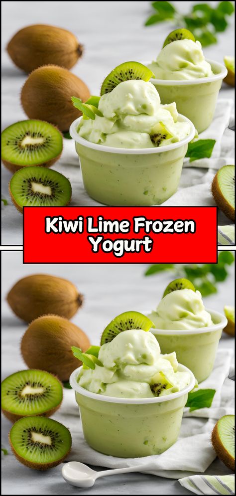 Refresh your taste buds with Kiwi Lime Frozen Yogurt! 🥝🍦🍈 This zesty treat combines the tartness of fresh kiwi with the bright flavor of lime for a deliciously tangy and creamy dessert. Perfect for hot days, it's a light and healthy option that packs a punch of tropical flavor. Top it with sliced kiwi or a sprinkle of lime zest for an extra burst of freshness! #KiwiLimeFrozenYogurt #TropicalTreats #HealthyDesserts #FrozenYogurt Frozen Yogurt Recipe, Frozen Yogurt Recipes, Yogurt Recipe, Creamy Desserts, Yogurt Recipes, Lime Zest, Limes, Healthy Options, Frozen Yogurt