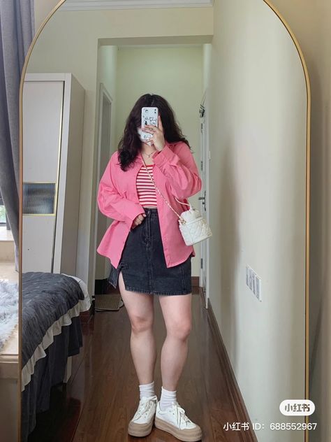 Pink Outfit Plus Size, Outfit Inspirations Skirt, Chubby Outfit Ideas, Korea Outfit, Plus Size Korean Fashion, Pink Skirt Outfits, Chubby Girl Outfits, Baddie Fashion, Dress Reference