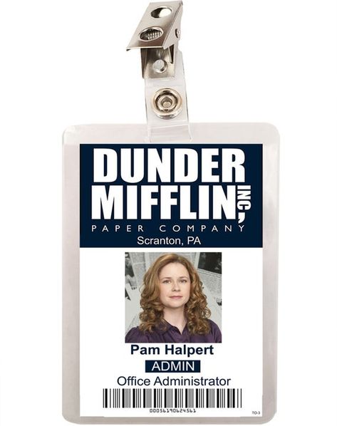 The Office Costumes, Id Badge Template, Pam Halpert, Pam The Office, Office Themed Party, The Office Dwight Schrute, Office Birthday Party, The Office Jim, The Office Dwight