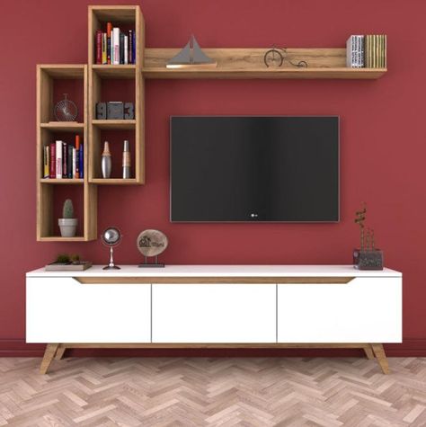 Multipurpose Living Room, Tv A Muro, Tv Stand Bookshelf, Tv Fal, Tv Unit Furniture Design, Tv Unit Decor, Tv Unit Furniture, Tv Cabinet Design, Tv Unit Interior Design