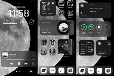 Dark Iphone Aesthetic Layout, Iphone Customization Ideas Dark, Ios Theme Ideas Dark, Phone Theme Ideas Dark, Ios 16 Home Screen Ideas Dark, Iphone Dark Theme, Blue Sky Wallpaper, Best Filters For Instagram, Phone Inspiration