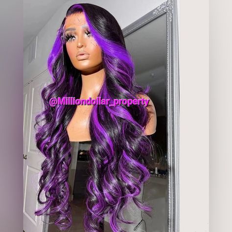 180% Density 100% Human Hair 1b/Purple Hd Lace Front Wig Black To Purple Body Wave Human Hair Wigs 24 Inch 13x4 Glueless Transparent Lace Pre Plucked With Baby Hair Ombre Highlight Purple Wig, Purple Highlights, Blonde Lace Front Wigs, Hair Body Wave, Human Virgin Hair, Business Hairstyles, Black Wig, Body Wave Wig, Front Lace Wigs Human Hair