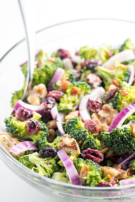 Easy Broccoli Cranberry Salad Recipe (VIDEO) | Wholesome Yum Broccoli Cranberry Salad Recipes, Broccoli Cranberry Salad, Walnut Salad Recipe, Cranberry Walnut Salad, Broccoli Salad With Cranberries, Salad Recipes With Bacon, Cranberry Salad Recipes, Leftover Ideas, Easy Broccoli Salad