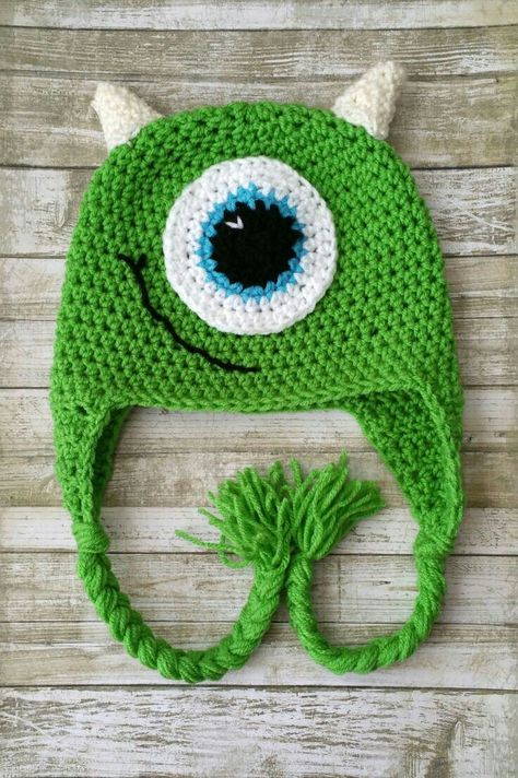 Monster's Inc. Crochet Monster Hat, Crochet Baby Boy Hat, Crochet Character Hats, Monster Hat, Crochet Kids Hats, Crochet Monsters, Crochet Disney, Crocheted Hat, Bonnet Crochet