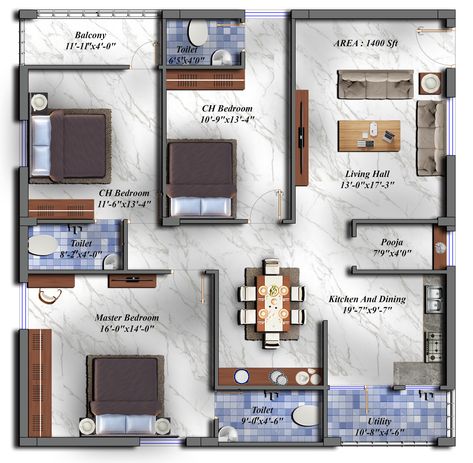 1400 SFT 3BHK Flat Designed By @infinity7styudio Team Contact for more designs and presentation plans 2bhk House Plan, Three Bedroom House Plan, Pelan Rumah, Interior Design Plan, Free House Plans, House Floor Design, Home Design Floor Plans, Architectural Interior, House Construction Plan