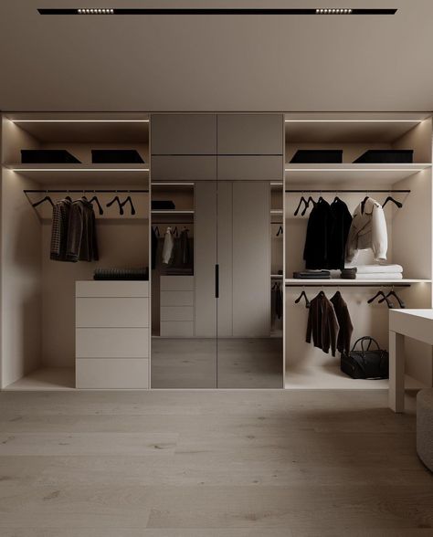 Scandinavian Walk In Closet, Open Dressing Room, Minimal Closet, Closet Island, Dream Closet Design, Closet Design Layout, Luxury Closets Design, Modern Closet, Wardrobe Room