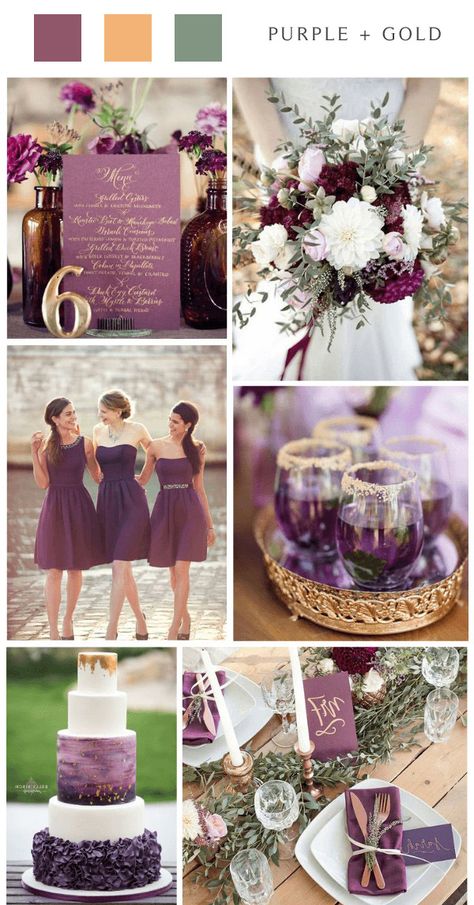 rustic country purple gold wedding color ideas Purple And Gold Rustic Wedding, Purple And Gold Party Decorations, Country Wedding Colors, Rustic Purple Wedding, Purple White Wedding, Wolf Howl, Purple And Gold Wedding, Rustic Wedding Colors, Wedding Color Palettes