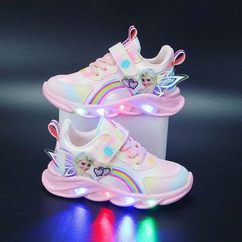 Check out our super affordable mesh breathable children’s sports shoes/sneakers🩰 Selling out fast! Buy now! 👇 https://littlebirdclothing.org/products/disney-girls-casual-shoes-led-lights-mesh-breathable-childrens-sports-princess-elsa-pink-purple-shoes-sneakers-size-22-37 Disney Slippers, Disney Sneakers, Light Up Sneakers, Led Shoes, Rain Shoes, Light Up Shoes, Lit Shoes, Frozen Elsa, Shoe Insoles