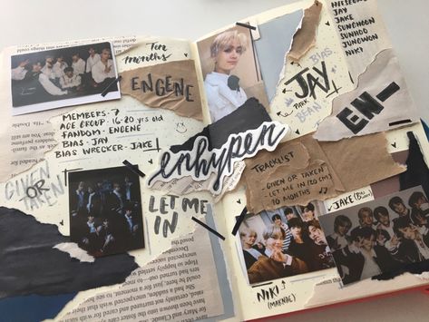 Kpop Journal Enhypen, Enhypen Scrapbook Ideas, Enhypen Journal Ideas, Enhypen Scrapbook, Enhypen Journal, Enhypen Design, Kpop Bullet Journal, Design For Scrapbook, Kpop Journaling