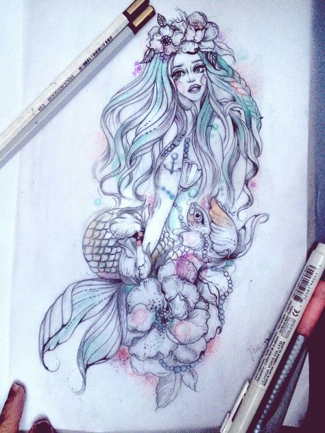 Aries Mermaid, Tattoos Octopus, Tattoos Mermaid, Mermaid Tattoo Designs, Tattoos Black, Octopus Tattoos, Mermaid Artwork, Geometric Tattoos, Tattoos Geometric