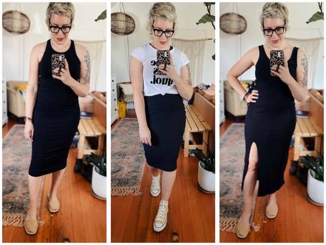 Summer Outfit Staple: A Black Tank Dress Try-On Sesh - The Mom Edit Racerback Dress Outfit, Ribbed Midi Dress Outfit, Black Tank Dress Outfit, Tank Top Dress Outfit, Tank Dress Outfit, Ribbed Dress Outfit, Black Tank Top Dress, Lululemon Dress, Tank Dresses Outfit