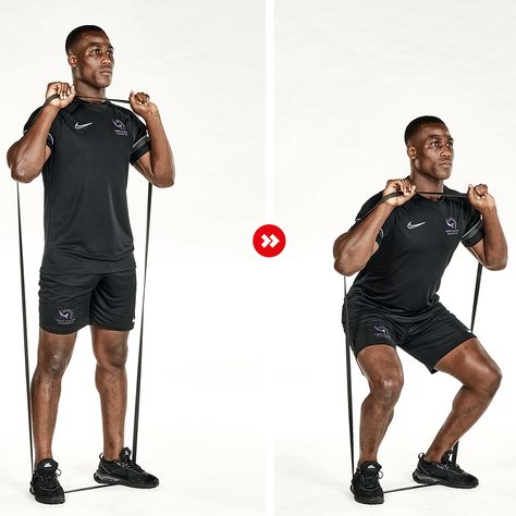 Full-body resistance band workout — Men's Fitness Full Body Exercise, Band Exercises, Body Exercise, Muscle Gain, Resistance Band Workout, Men’s Fitness, Resistance Band Exercises, Men's Fitness, Band Workout