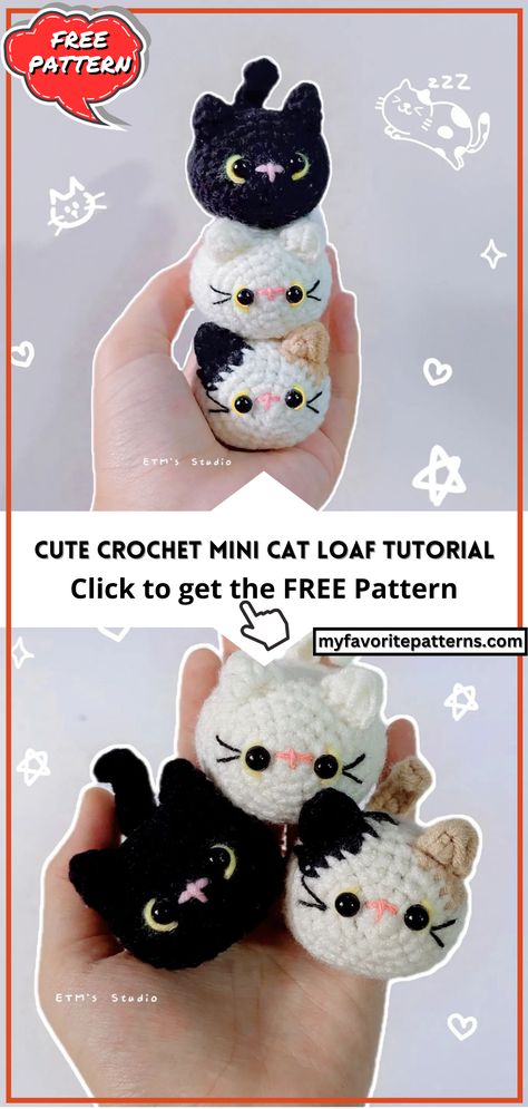 Cute Crochet Mini Cat Loaf Tutorial Cute Simple Amigurumi, Crochet Mini Cat Loaf, Crochet Cat Keychain Tutorial, Crochet Cats And Kittens Free Pattern, Crochet Patterns Cat Toys, Mini Cat Amigurumi Free Pattern, Mini Crochet Cat Free Pattern, Cute Crochet Cat Free Pattern, Loaf Cat Amigurumi