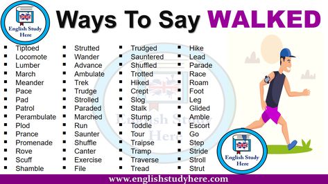 https://englishstudyhere.com/ways-to-say/ways-to-say-walked/ English Grammar Notes, Advanced English Vocabulary, Other Ways To Say, Teaching Spelling, Learn English Grammar, Words To Use, Learn English Vocabulary, Book Writing Tips, English Writing