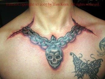 Skulls Chain Tattoo, Bone Tattoo, Bone Tattoos, Chain Collar, Collar Bone Tattoo, 3d Tattoo, Collar Bone, Skull Tattoos, Tattoo Images