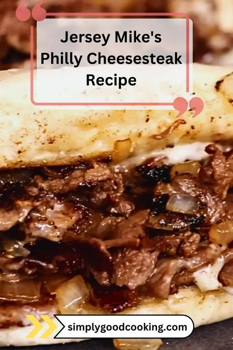 Jersey Mike's Philly Cheesesteak Recipe - Simply Good Cooking Cherry Pepper Relish Recipe, Philly Cheese Steak Sandwich Recipe, Longhorn Steakhouse Recipes, Jersey Mikes, Philly Cheesesteak Recipe, Philly Cheese Steak Sandwich, Steakhouse Recipes, Steak Sandwich Recipes, Philly Cheese Steak Recipe