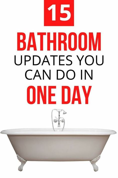 Give your bathroom a quick makeover with these 15 inexpensive ideas. If you're short on time these cheap and easy projects are perfect for updating builders grade bathrooms or if you have an old bathroom that is stuck in the 90s. #diy #bathroom #updates Shower Curtain With Valance, Pretty Shower Curtains, Rustic Towel Rack, Small Half Bathroom, Easy Bathroom Updates, Wood Bathtub, Cheap Party Decorations, Old Bathroom, Accent Wall Paint