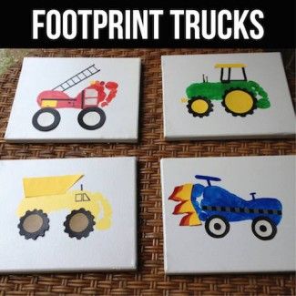 Footprint Trucks -I just love that firetruck! Hand Print Art, Footprint Crafts, Footprint Art, Foot Print, Handprint Crafts, Crafts For Boys, Crafty Kids, Handprint Art, Childrens Crafts