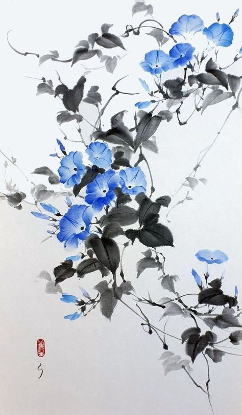 Chinese Ink Painting Flower, Ink Japanese Art, Sumi E Tattoo, Japanese Sumi-e, Sumi Ink Art, Japanese Brush Painting, Chinese Art Flower, Japanese Art Simple, Japanese Flower Painting