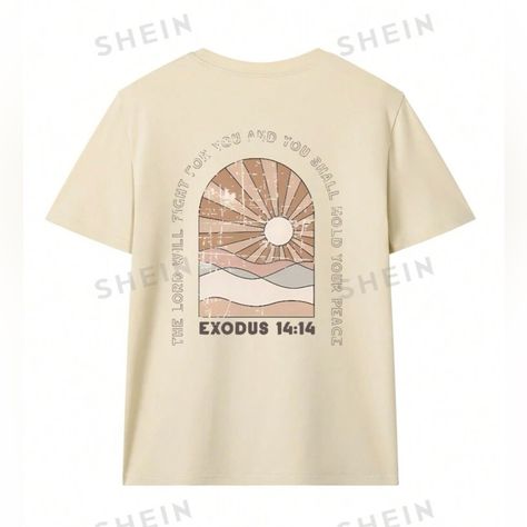 Nwt Shein Womens Tshirt, Size Small Apricot/Tan Color Bible Scripture Exodus 14:14 Cheap Tan T-shirt With Text Print, Springbreak Shirts, Spring Vacation Camp Shirt With All-over Print, Macys Outfits, Pre-shrunk Cotton Camp Shirt For Camping, Casual Camping T-shirt With Text Print, Jesus Tshirts, Shein Tops, Bible Coloring