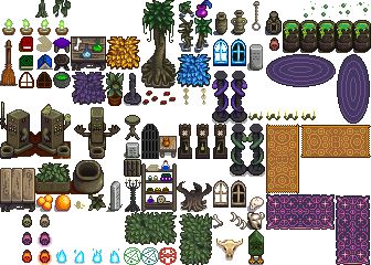 Witch Furniture, Mod Aesthetic, Stardew Farms, Witch Hut, Pixel Art Games, Rpg Maker, Black Tree, Games Images, Stardew Valley