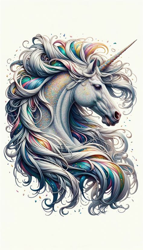 Unicorn Head Tattoo, Unicorn Tattoo Designs, Unicorn Tattoo, Unicorn Artwork, Native American Horses, Unicorn Tattoos, Magical Horses, Mythical Creatures Fantasy, Unicorn Pictures