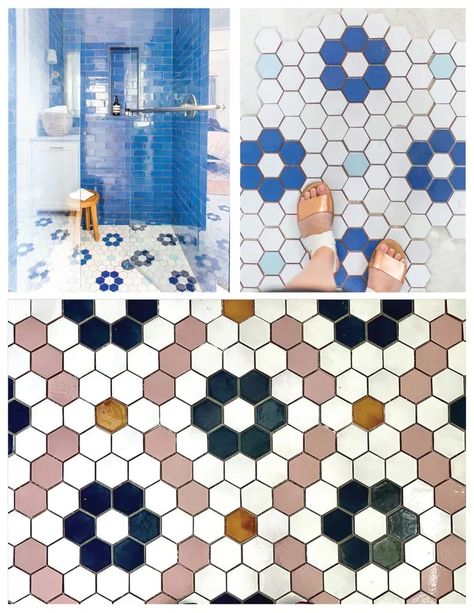 Hex Tile Floor Patterns, Hex Flower Tile Bathroom, Vintage Hexagon Tile Bathroom, Flower Hexagon Tile, Hexagon Flower Tile, Hexagon Floor Tile Pattern, Hexagon Tile Pattern, Hexagon Tile Backsplash, Herringbone Tile Pattern