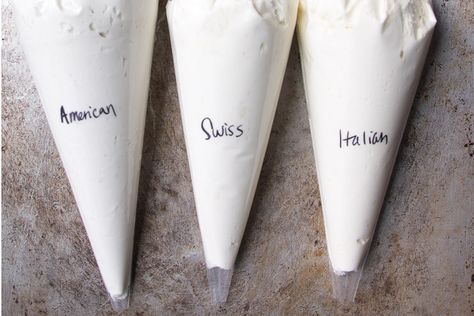 Learn the differences between the three most common kinds of buttercream: American buttercream, Swiss meringue buttercream, and Italian meringue buttercream.   What is Buttercream? Buttercream, in its most simple form, is a mixture of butter and sugar that has been creamed together to make a fluffy frosting. Buttercream is used for filling, icing, and decorating … German Buttercream Recipe, Types Of Buttercream, Baker Bettie, Buttercream Techniques, Frosting Ideas, French Buttercream, Easy Buttercream Frosting, Italian Meringue Buttercream, Italian Buttercream