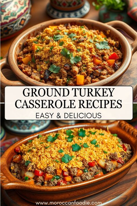 Discover delicious ground turkey casserole recipes with a Moroccan twist. Learn how to make this budget-friendly, protein-packed dish¬ aromatic spices¬ healthy😊 Ground Turkey Casserole Recipes, Recipe With Ground Turkey, Turkey Casserole Recipes, Recipes Using Ground Turkey, Ground Turkey Casserole, Cheap Casserole Recipes, Turkey Casserole Recipe, Turkey Recipes Healthy, Ground Turkey Recipes Easy