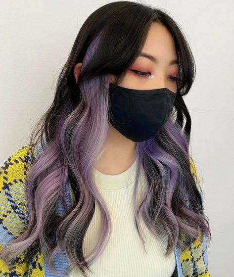 Purple Peekaboo Hair, Under Hair Color, Purple Brown Hair, Purple Hair Highlights, Light Purple Hair, Highlights Ideas, Peekaboo Hair, Hair Color Underneath, Purple Highlights