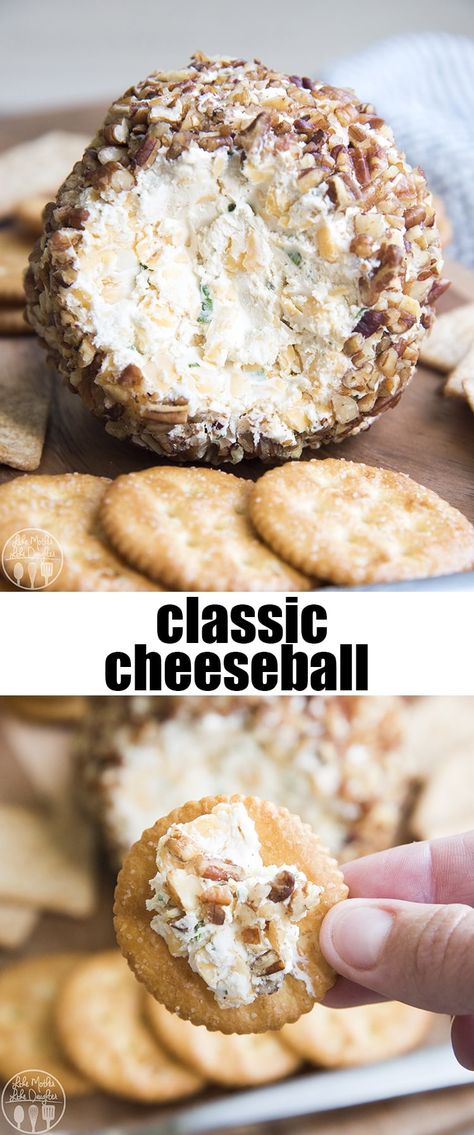 This classic cheese ball is the perfect appetizer for the holidays! It's packed full of flavor and perfect served with your favorite crackers or sliced vegetables. Classic Cheese Ball, Sliced Vegetables, Cheese Ball Recipes Easy, Club Crackers, Like Mother Like Daughter, Easy Cheese, Cheese Ball Recipes, Party Dishes, Easy Appetizer Recipes