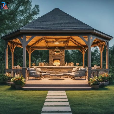 Enclosed Garden Structures, Outdoor Gazebo Ideas, Backyard Deck Ideas, Outdoor Pavillion, Creative Backyard, Pavilion Plans, Modern Gazebo, Gazebo Ideas, Bar Sala