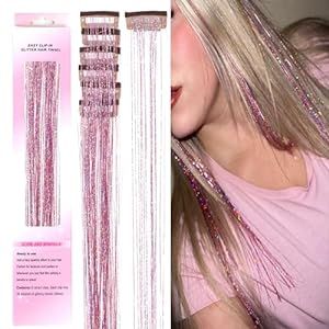 USHUIUS Clip in Hair Tinsel 6Pcs Glitter Hair Tinsel Heat Resistant Tinsel Hair Extensions Pink Hair Tinsel Clip in Sparkle Fairy Hair Accessories for Women Girls Kids (PINK) Pink Extensions Hair, Hair Tensile, Pink Hair Tinsel, Fairy Hair Accessories, Tinsel Hair Extensions, Pink Hair Extensions, Tinsel Hair, Extensions Clip In, Pink Hair Clips