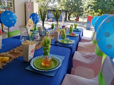 Baby Shark Table, Shark Birthday Party Ideas, Baby Shark Birthday Party, Nemo Birthday Party, Finding Nemo Birthday, Fairytale Birthday, Nemo Birthday, Baby Shark Birthday, Barnyard Birthday Party