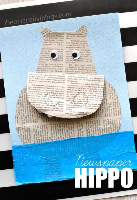 How to make a newspaper hippopotamus craft kids will love. Fun hippo craft for kids and animal craft using recyclable materials. Hippopotamus Craft, Hippo Craft, Hippo Crafts, Kuda Nil, Polar Bear Craft, Recycling For Kids, Recycled Crafts Kids, Paper Plate Crafts For Kids, Animal Craft