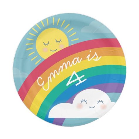 Rainbow Cloud and Sun Birthday Plates Cloud Birthday, Rainbow Children, Birthday Plates, Sun Birthday, Birthday Party Cups, Birthday Flags, Birthday Plate, Rainbow Paint, Birthday Napkins