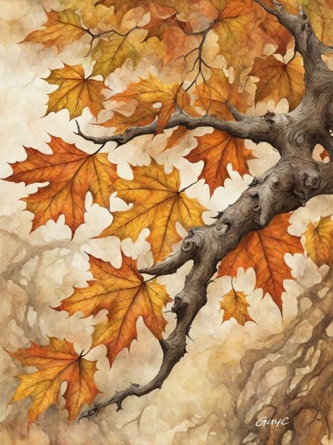 Autumn Tree Drawing, Autumn Watercolor Paintings, Autumn Pictures, Autumn Leaves Art, Fall Drawings, Whimsical Art Paintings, Autumn Tree, Fall Watercolor, Watercolor Flower Art