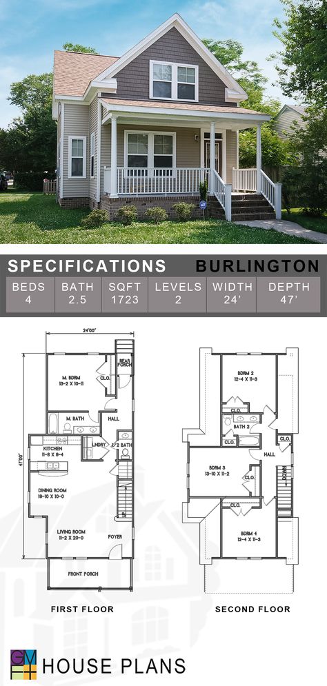 Our Burlington plan's comfortably pleasing design could easily fit into any American neighborhood or countryside setting. This 4BR model has a first floor Master with three additional BR on the second floor. It also features a front porch and can be easily modified to allow for a rear or side porch. Small Suburban Floor Plan, 2nd Floor Master Suite House Plans, Sims 4 Front Porch Ideas, Small Suburban House Floor Plans, Starter Home Floor Plans, Eddie Buck, Double Nursery, American Neighborhood, American House Plans