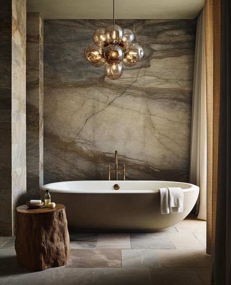 Hammam Style Bathroom, Modern Mountain Bathroom, Moody Modernism, Luxury Bathroom Ideas Master Suite, Restoration Hardware Bathroom, Wabi Sabi Kitchen, How To Start Painting, Bathroom Stone, Tub Design